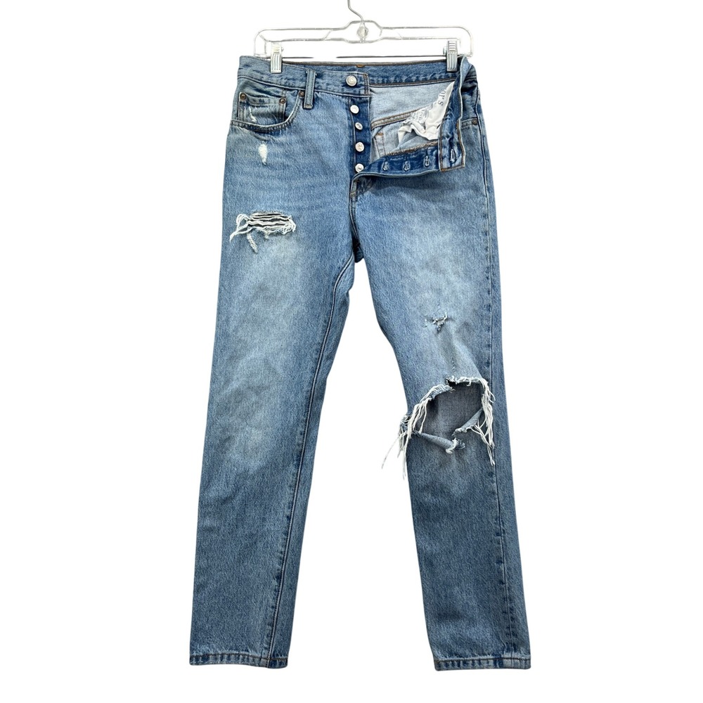 Levis Premium Jeans Women 27x28 Light Blue Distressed High Rise Mom Denim Pants